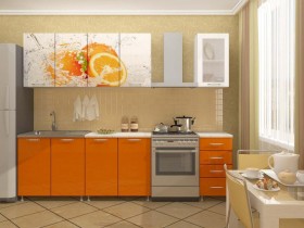 Кухонный гарнитур 1,8м Апельсин (Белый/Оранжевый металлик/Фотопечать апельсин) в Кедровом - kedrovyi.katalogmebeli.com | фото