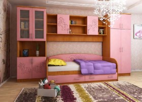Детская Веселый пони Комплект мебели (Вишня оксфорд/Розовый) в Кедровом - kedrovyi.katalogmebeli.com | фото